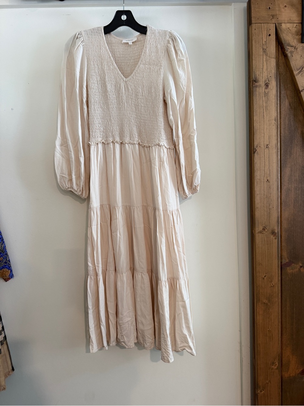 bohme Cream V-Neck Smocked Maxi Dress